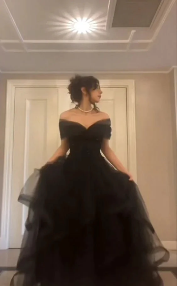 Black Off The Shoulder Tulle Long Prom Dress Black Formal Graduation Evening Dress Y7351 by simplepromdress