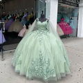 Mint Green Quinceanera Dresses 3D Flowers Ball Gown Pageant Party Sweet 15 Dress Y4481 by simplepromdress