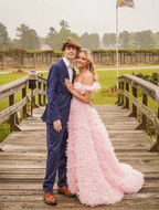 Pink Tulle Ruffled Gown Tulle Prom Dress Corset Tulle Evening Dress Y6093 by simplepromdress
