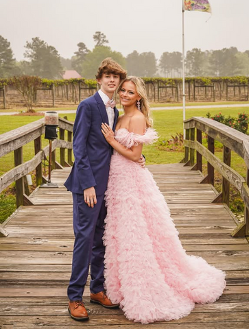Pink Tulle Ruffled Gown Tulle Prom Dress Corset Tulle Evening Dress Y6093