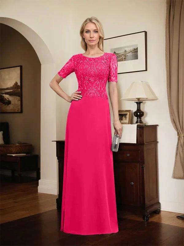 A-line Scoop Floor-Length Lace Chiffon Mother of the Bride Dress With Sequins by Dreamylily