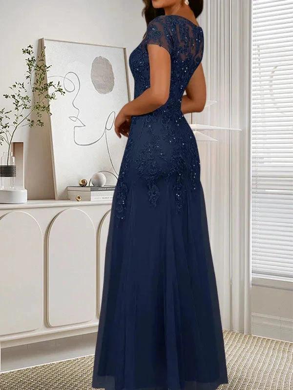 Dark Navy Mermaid Scoop Sequins Tulle Dress by Dreamylily