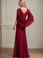 Trumpet/Mermaid Boat Neck Floor-Length Chiffon Mother of the Bride Dress With Pleated by Dreamylily