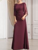 Etui-Linie/Säule U-Ausschnitt Bodenlang Chiffon Kleid für die Brautmutter mit Plissee Perlenbesatz