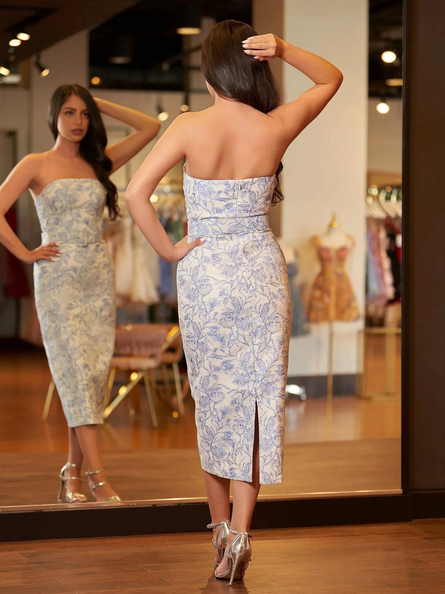 Zeno | Mermaid Tea Length Strapless Prom Dress With Sashes by Kissprom