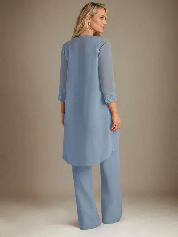 Chiffon Scoop Long Sleeves Mother Of The Bride Pantsuits With Jacket by Dreamylily