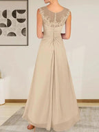 Champagne A-Line Scoop Lace Chiffon Dress by Dreamylily