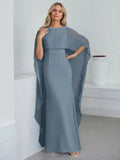 Sheath Scoop Floor-Length Chiffon Mother of the Bride Dress With Cascading Ruffles by Dreamylily