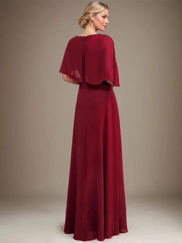 A-line Scoop Floor-Length Chiffon Lace Mother of the Bride Dress With Sequins Beading by Dreamylily