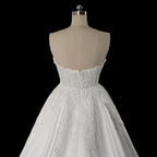White Satin Strapless Wedding Dress Lace Appliques Sweetheart Neckline Ball Gown SW743