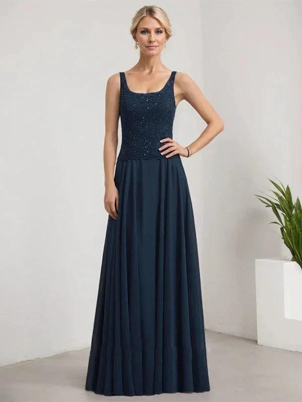 A-line Square Floor-Length Lace Chiffon Mother of the Bride Dress With Sequins by Dreamylily