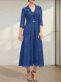 A-line V-Neck Tea-Length Chiffon Mother of the Bride Dress by Dreamylily