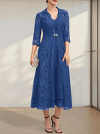 A-line V-Neck Tea-Length Chiffon Mother of the Bride Dress by Dreamylily