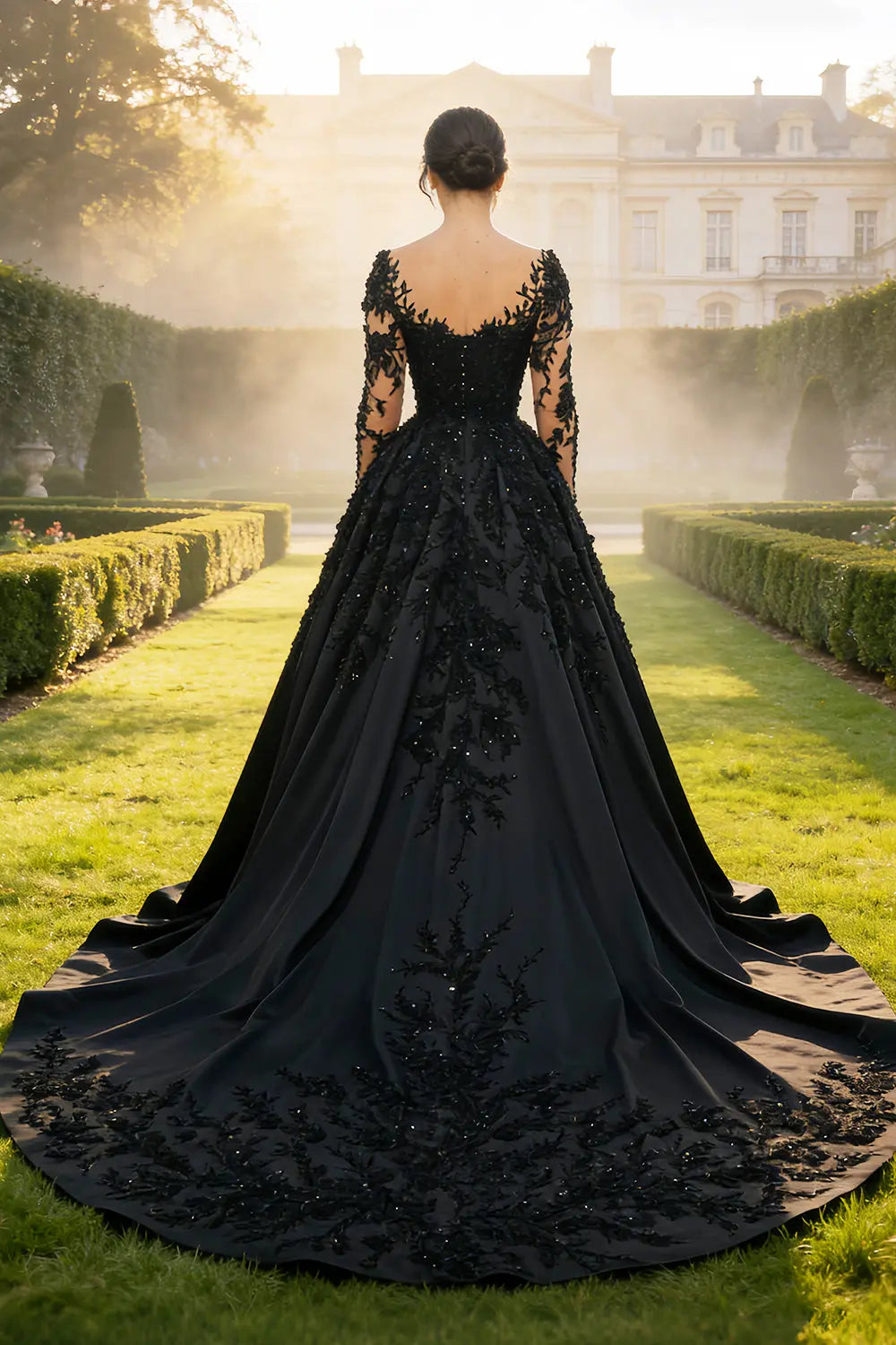 Black Luxury Gothic Wedding Dress Bridal Gown Heavy Beading  SW559