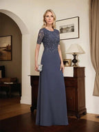A-line Scoop Floor-Length Lace Chiffon Mother of the Bride Dress With Sequins by Dreamylily
