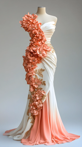 Vestido de fiesta de gasa con apliques de peonías, vestido de noche largo estilo sirena Y8565