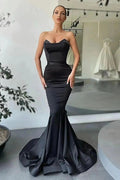 Elegant Black Long Strapless Mermaid Sleeveless Prom Dress by BIZTUNNEL