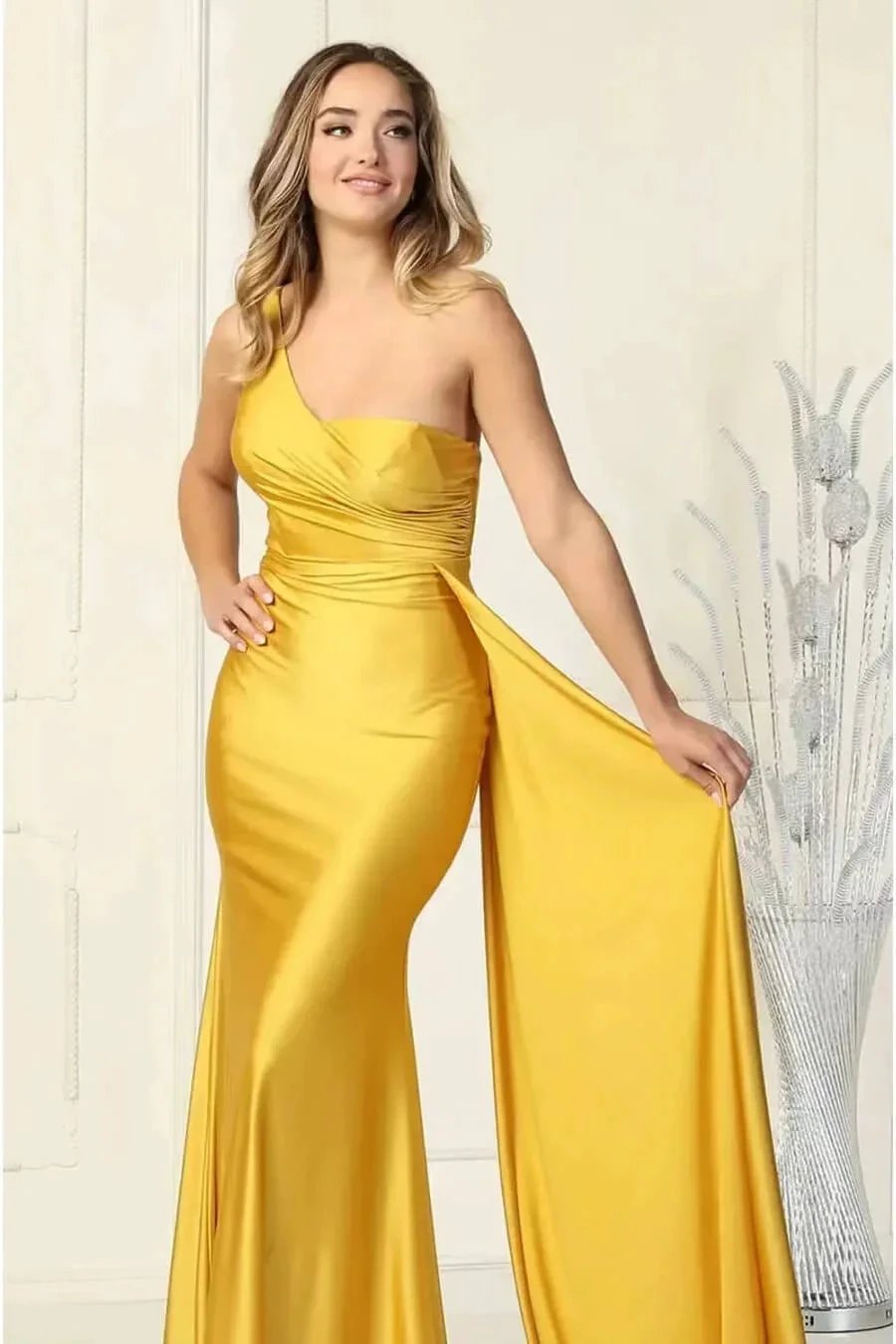 Elegant Mermaid Long One Shoulder Evening Dress with Ruffles by BIZTUNNEL