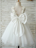 Lace Tulle Knee-length 3D Flower Girl Dress - photo 1