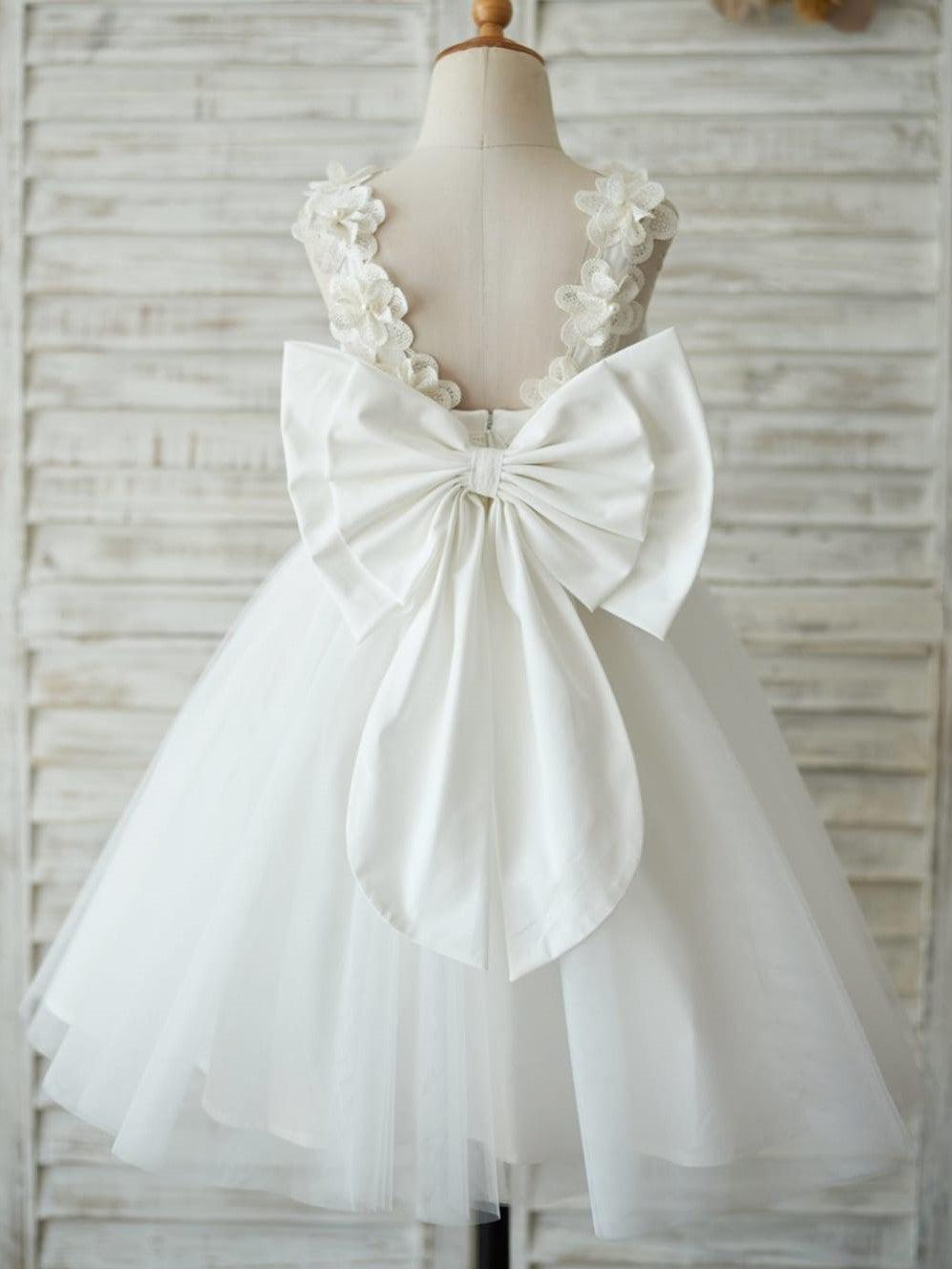 Lace Tulle Knee-length 3D Flower Girl Dress - photo 1