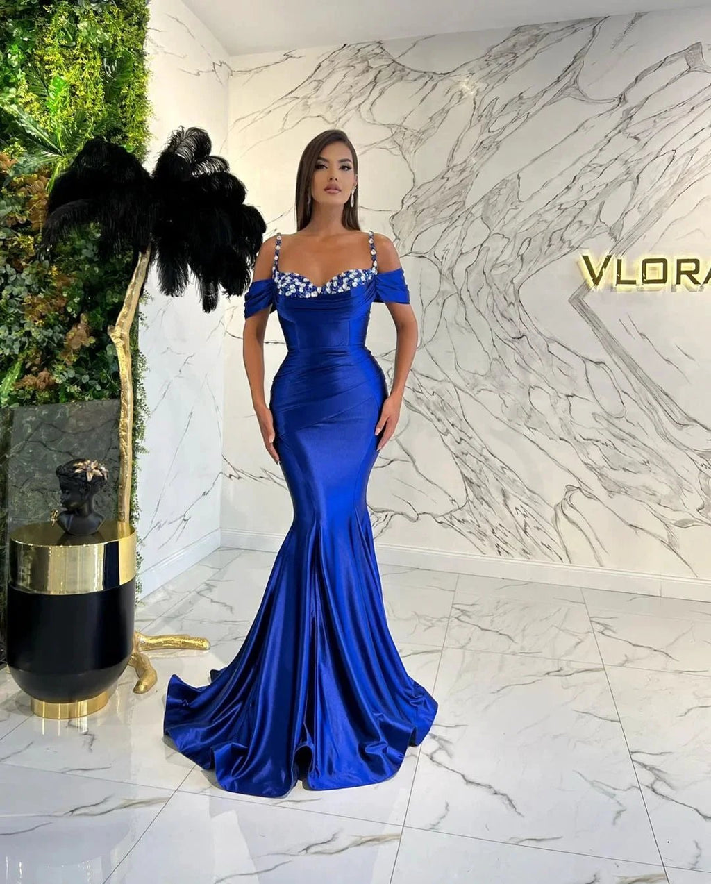 Long Mermaid Spaghetti Straps Sweetheart Satin Evening Prom Dress by BIZTUNNEL