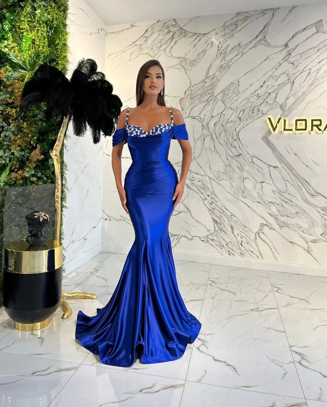 Long Mermaid Spaghetti Straps Sweetheart Satin Evening Prom Dress by BIZTUNNEL