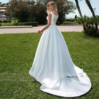 Elegant Women's Wedding Dresses V-Neck Lace Appliques Beads Belt Satin Buttons Back A-Line 2023 Vestido De Noiva Bridal Gowns by payinti