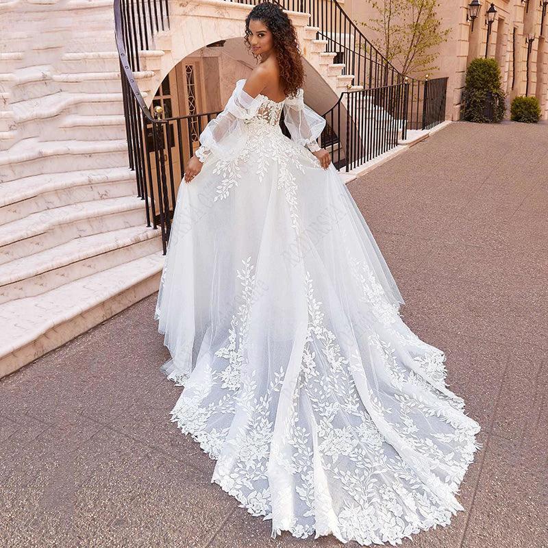 RODDRSYA Beach Wedding Dresses Lace Puff Sleeves Bridal Gowns Princess Off Shoulder Vestido De Novia Appliques Tulle Sweep Train by payinti