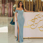 Elegant Sexy Light Blue Mermaid Evening Dresses 2025 One Shoulder High Split Party Prom Gowns Custom Made by Sunnderly