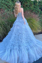 Jazlyn |Princess A-line Strapless Tiered Tulle Prom Dress by KissProm