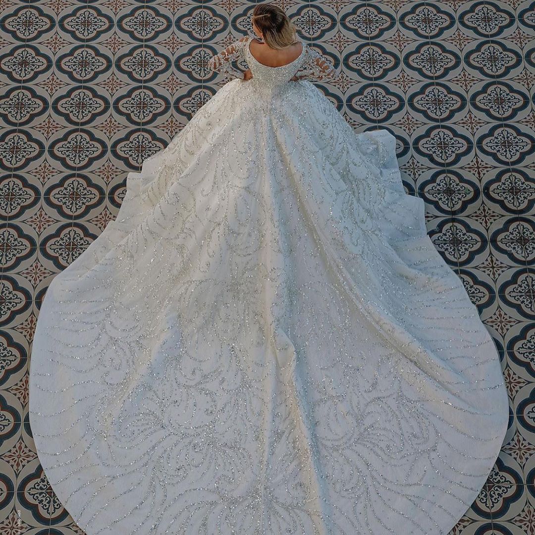 Bmbridal Long Sleeve Ball Gown Wedding Dress With Beads