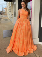 Charlee |A-Line One Shoulder Sequins Prom Dress with Pockets by KissProm