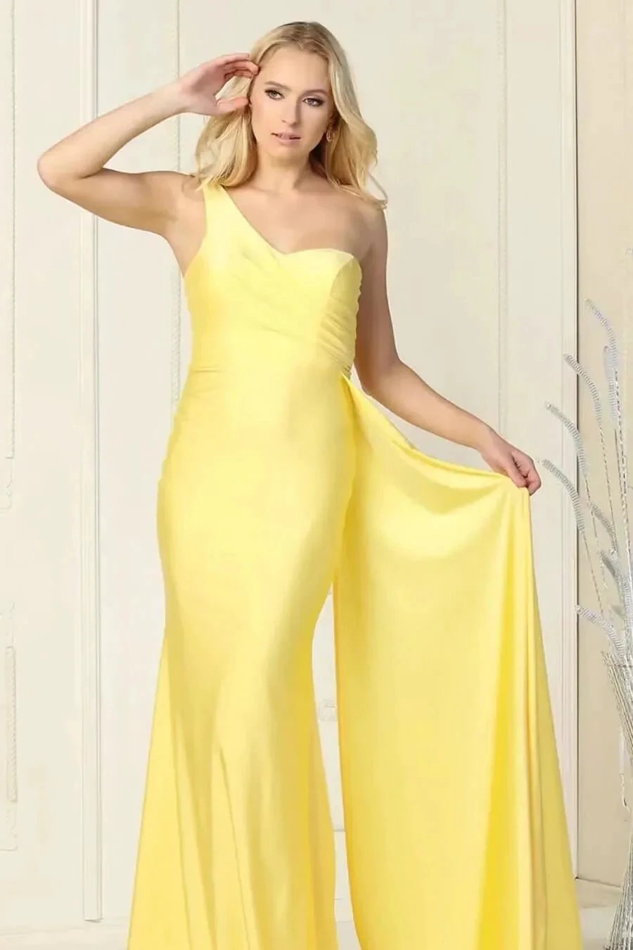 Elegant Mermaid Long One Shoulder Evening Dress with Ruffles by BIZTUNNEL