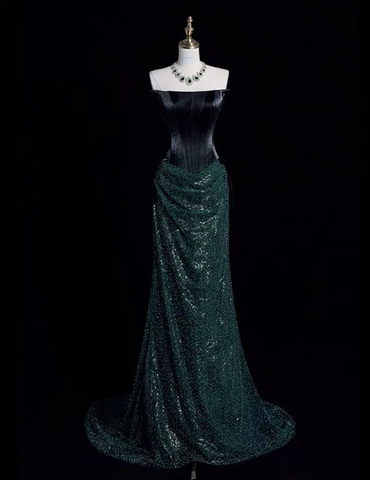 Vestido de fiesta de sirena largo sin tirantes único Y7465