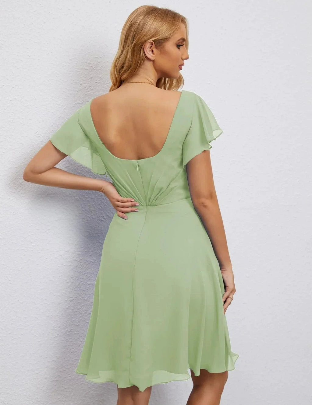 Numbersea U Back Homecoming Dress Formal Prom Dress Knee Length Short Sleeves Cocktail Party Dress 28077 by numbersea