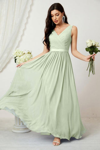 Women's Chiffon Long Bridesmaid Dresses A line Sleeveless Formal Prom Gown for Evening Party Homecoming Dresses 2808
