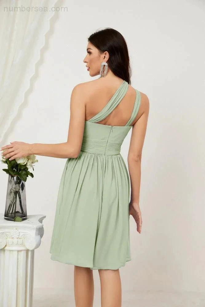 Numbersea Women Chiffon Short One Shoulder Bridesmaid Dress Formal Dresses for Party Homecoming 2804 by numbersea