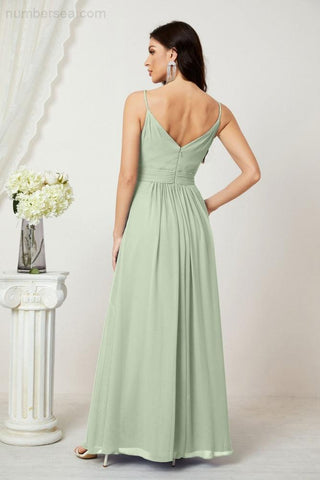 Numbersea Chiffon V-Neck Bridesmaid Dress Spaghetti Strap Long Formal Party Prom Gowns with Slit 28010