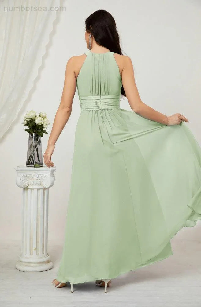 Numbersea Formal Party Gown Dress Chiffon Halter Long Sleeveless Bridesmaid Dresses 2802 by numbersea