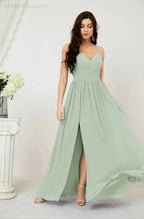Numbersea Neck Bridesmaid Dresses Chiffon Long Spaghetti A-line Formal Prom Gown for Wedding Party Evening 2801 by numbersea
