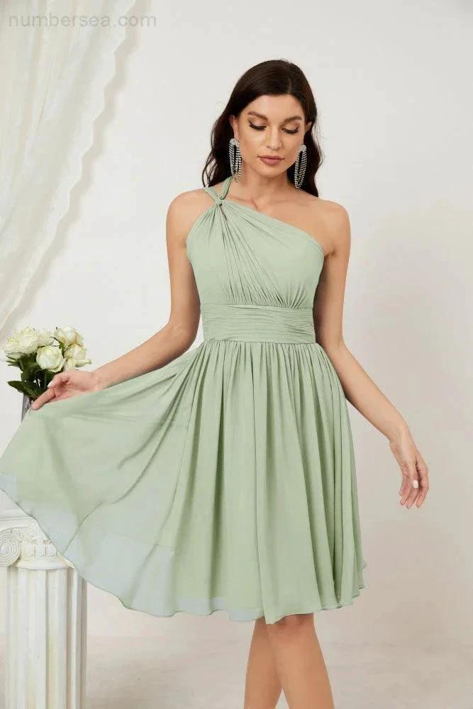 Numbersea Women Chiffon Short One Shoulder Bridesmaid Dress Formal Dresses for Party Homecoming 2804 by numbersea