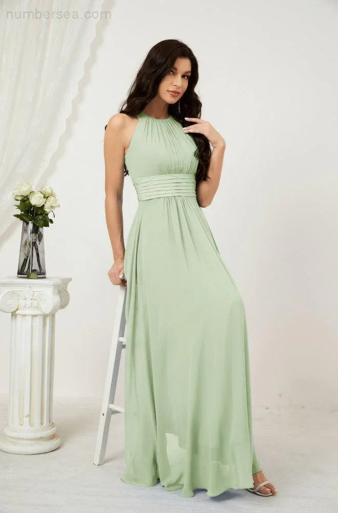 Numbersea Formal Party Gown Dress Chiffon Halter Long Sleeveless Bridesmaid Dresses 2802 by numbersea