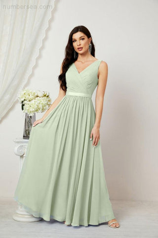 Women's Chiffon Long Bridesmaid Dresses A line Sleeveless Formal Prom Gown for Evening Party Homecoming Dresses 2808