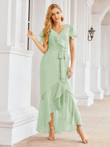 Numbersea Ruffled Bridesmaid Dresses Mermaid Formal Violin Evening Party Prom Gowns 28042