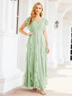 Ruffled Bridesmaid Dresses with Sleeves Long Formal Party Dress 28041 by numbersea