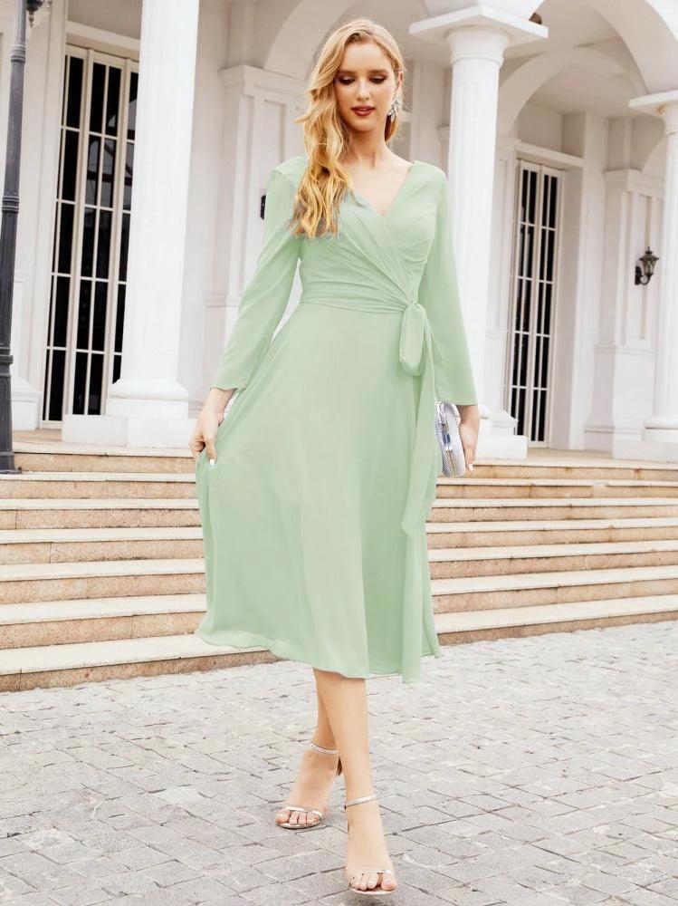 Bridesmaid Dress V-Back Waist Belt Mother of the Bride Wedding Guest SY28031 by numbersea