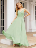 Numbersea Halter Chiffon Bridesmaid Dresses Wedding Appare Sleeveless Formal Prom Dress with Ruffled Back 28035 by numbersea