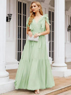 Numbersea Women's Open Back Formal Evening Party Prom Gowns V-Neck Long Chiffon Bridesmaid Dresses with Waist Belt 28038 by numbersea