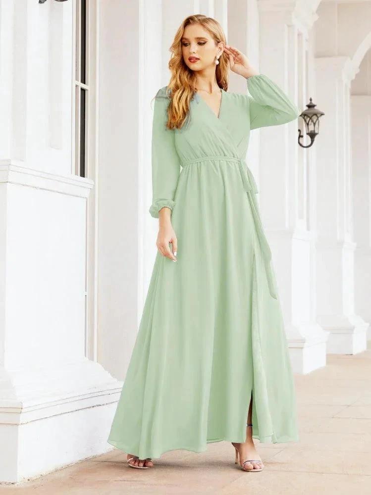 Sunnderly Women's Chiffon Bridesmaid Dress A line Long Sleeves Formal Evening Prom Gown for Wedding Guest SY28032 by numbersea
