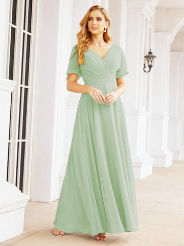 Numbersea Formal Prom Gowns for Mother of The Bride Short Sleeves Bridesmaid Dress 28049